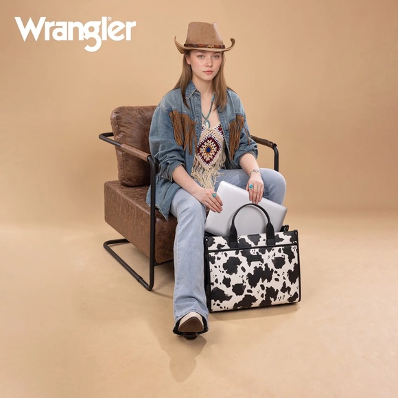 Wrangler Carry-All Large Tote Work Tote /Crossbody - Cow-Black - Picture 8 of 8